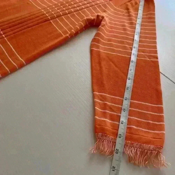 BELFORD Pima Cotton Orange Scoop Neck Sweater with Frilly Cuffs and Hem. Size L - Picture 8 of 11